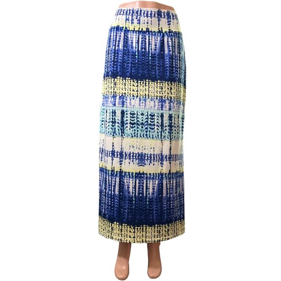New Directions Maxi Skirt Womens M Tie Dye Yellow Blue White Boho Hippie Stretch - Picture 1 of 4